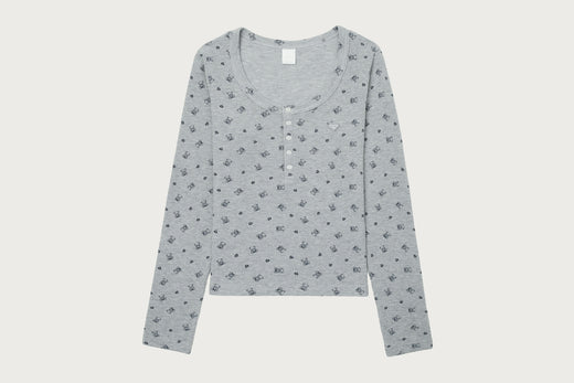 APEE CUTIE BEAR ALL OVER WAFFLE LS TEE