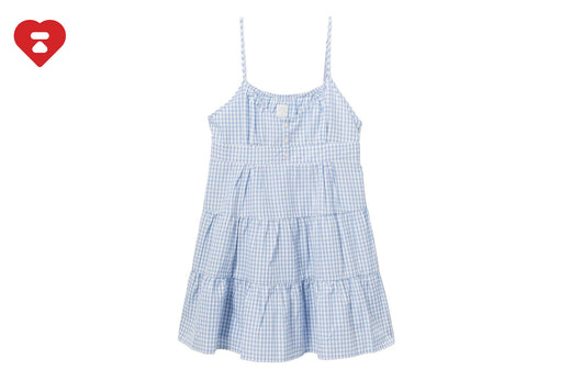 HEART BADGE WOVEN TABLE CHECK CAMI DRESS