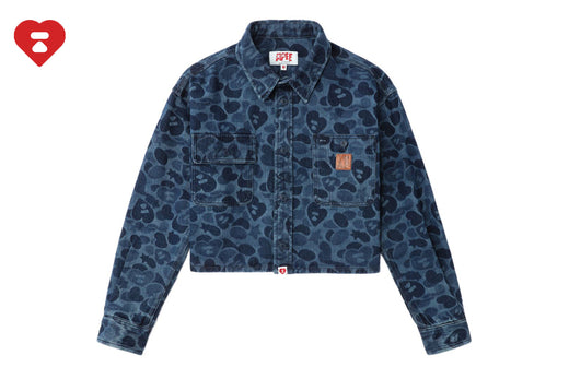 CAMO LASER PRINT DENIM CROP SHIRT