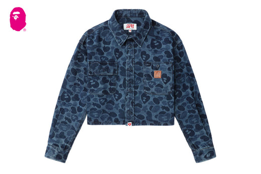CAMO LASER PRINT DENIM CROP SHIRT