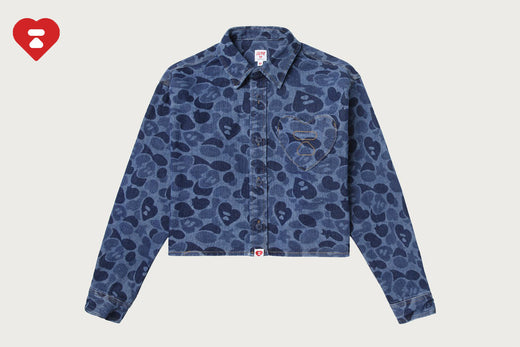 APEE CAMO HEART SHAPED POCKET CROPPED DENIM SHIRT