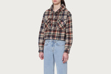 HEART PATCH FLANNEL CHECK HOODIE SHIRT