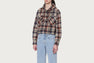 HEART PATCH FLANNEL CHECK HOODIE SHIRT