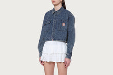 LINE CAMO CROPPED DENIM SHIRT