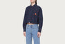 HEART EMBORIDERY ALLOVER PRINT DENIM SHIRT