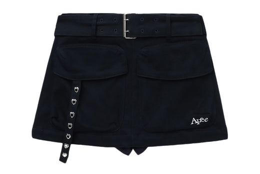 WASHED BELTED PATCH POCKET MINI SKIRT ING