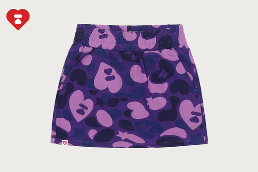 BACK HEART GRAPHIC CAMO MINI SKIRT