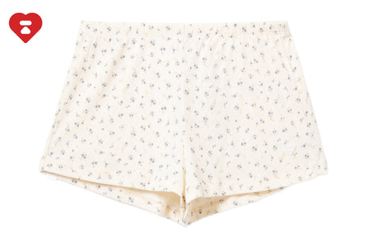HEART BADGE FLORAL PRINT POINTELLE SHORTS