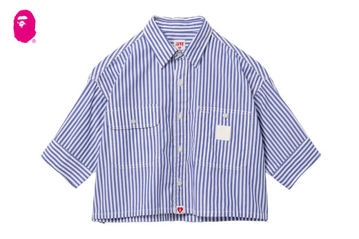 PU BADGE SHORT SLEEVES BENGAL STRIPE SHIRT