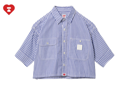 PU BADGE SHORT SLEEVES BENGAL STRIPE SHIRT