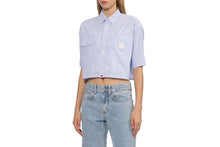 PU BADGE SHORT SLEEVES CANDY STRIPE SHIRT