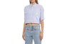 PU BADGE SHORT SLEEVES CANDY STRIPE SHIRT