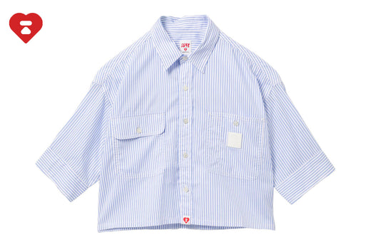 PU BADGE SHORT SLEEVES CANDY STRIPE SHIRT