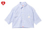 PU BADGE SHORT SLEEVES CANDY STRIPE SHIRT