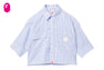PU BADGE SHORT SLEEVES CANDY STRIPE SHIRT