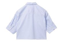PU BADGE SHORT SLEEVES CANDY STRIPE SHIRT