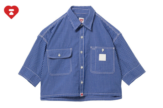 PU BADGE SHORT SLEEVES CHECK SHIRT