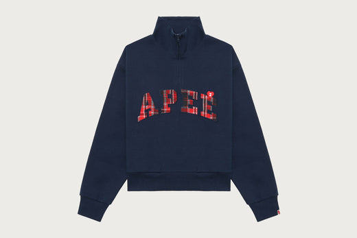 PLAID PATCHED HALF ZIP SWEAT SHIRT