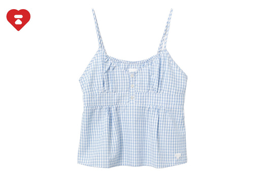 HEART BADGE WOVEN TABLE CHECK CAMI TOP