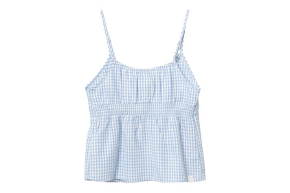 HEART BADGE WOVEN TABLE CHECK CAMI TOP