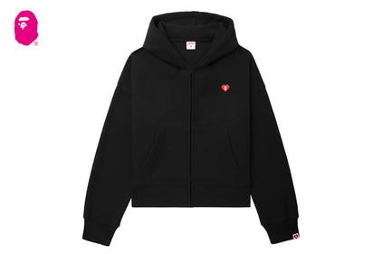 HEART BADGE HOODED ZIP UP SWEATER