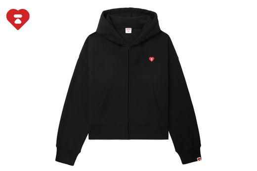 HEART BADGE HOODED ZIP UP SWEATER