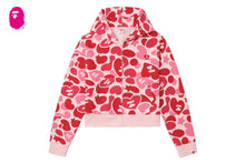 HEART BADGE CAMO HOODED ZIP UP SWEATER