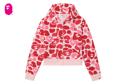 HEART BADGE CAMO HOODED ZIP UP SWEATER