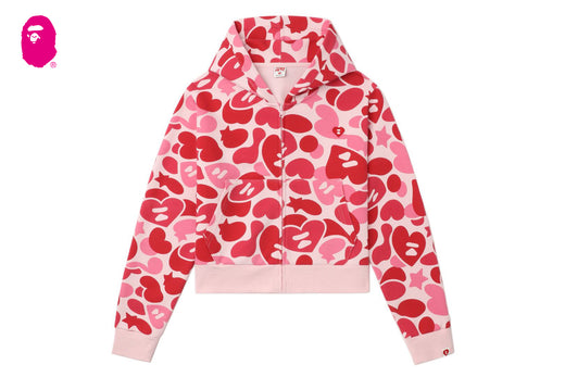 HEART BADGE CAMO HOODED ZIP UP SWEATER