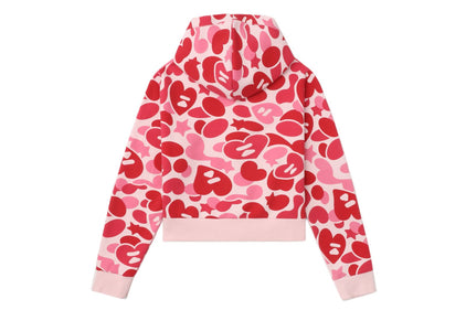 HEART BADGE CAMO HOODED ZIP UP SWEATER