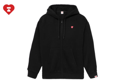 HEART BADGE HOODED ZIP UP SWEATER
