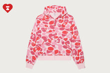 HEART CAMO HOODED ZIP UP SWEATER