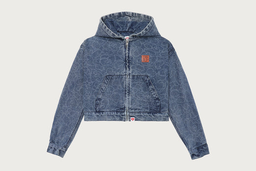 CAMO CROPPED DENIM HOODIE SHIRT