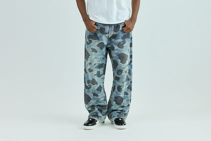 SOLID CAMO JACQUARD DENIM PANTS