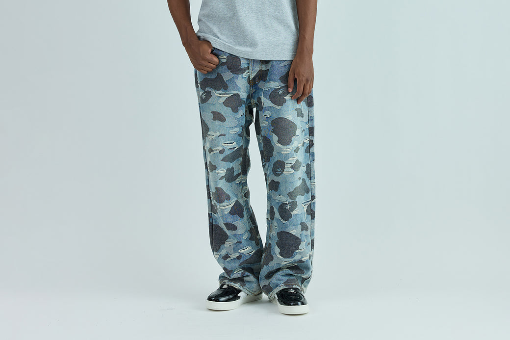 SOLID CAMO JACQUARD DENIM PANTS | bape.com
