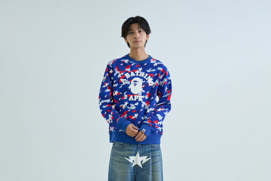 STA STRIKE CAMO COLLEGE CREWNECK SWEATSHIRT | bape.com