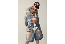 FAKE PRINT MULTI LOGO DENIM CROPPED SHIRT
