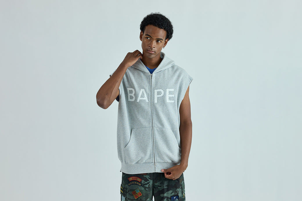 HEAVY WASHED RHINESTONE SLEEVELESS RELAXED FIT ZIP HOODIE | bape.com