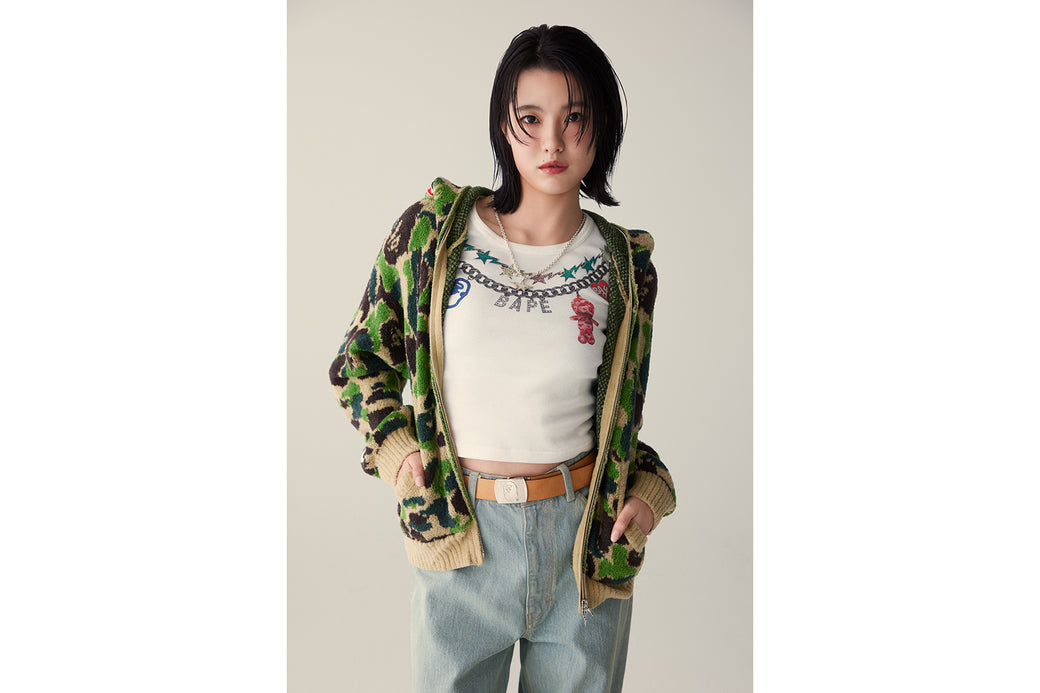 ABC CAMO TOWEL JACQUARD SHARK CROPPED FULL ZIP HOODIE | bape.com