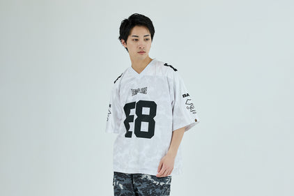 SOLID CAMO MULTI LOGO RELAXED FIT FOOTBALL JERSEY TEE