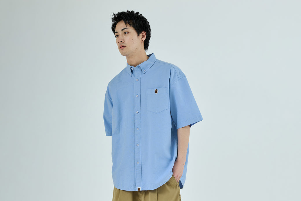 ONE POINT LINE CAMO JACQUARD OXFORD SS SHIRT | bape.com