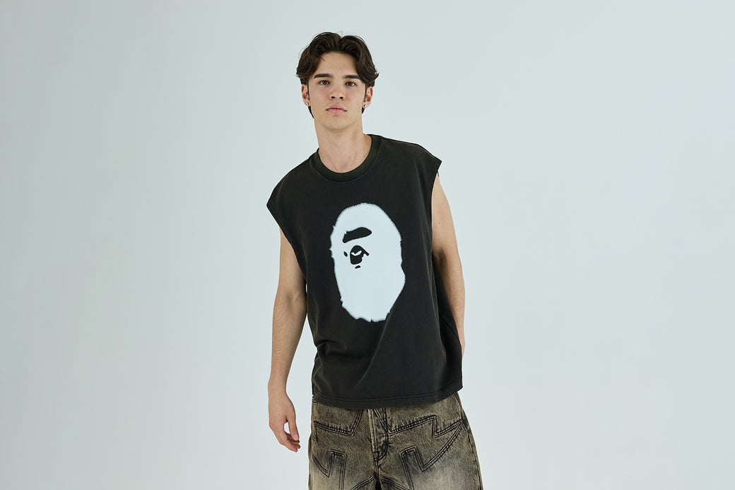 HEAVY WASH APE HEAD CROPPED FIT TANK TOP | bape.com
