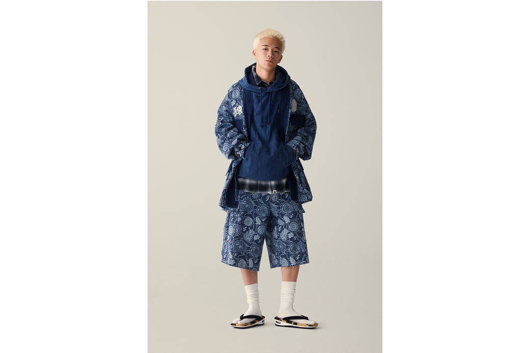 JAPANESE INDIGO ART CAMO RELAXED FIT SWEAT SHORTS | bape.com