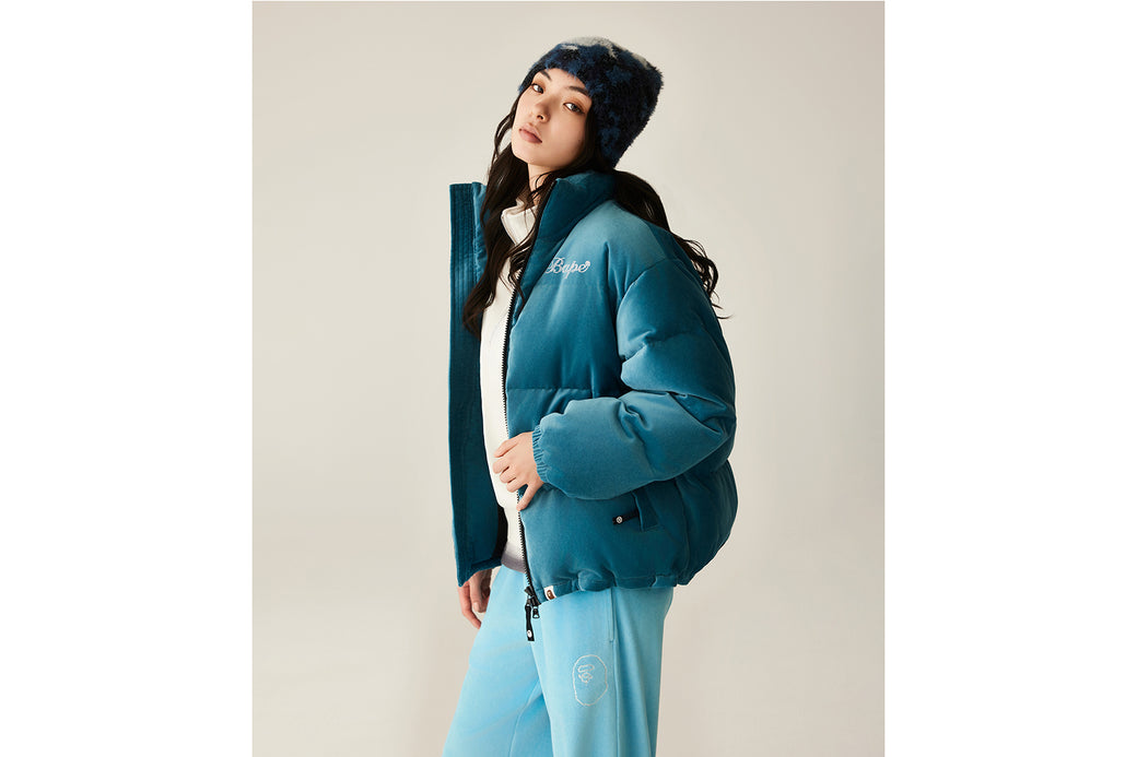 CRYSTAL STONE BAPE LOGO VELOUR DOWN JACKET | bape.com