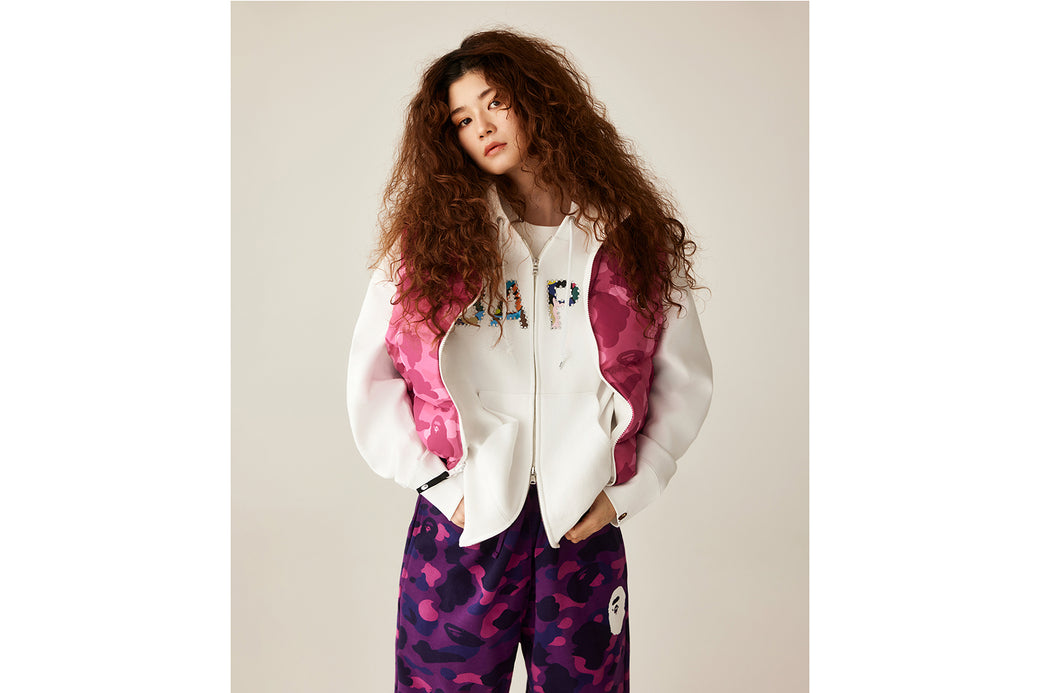 MULTI CAMO CRYSTAL LOGO WIDE ZIP HOODIE | bape.com