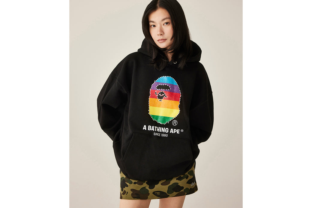 CRYSTAL APE HEAD OVERSIZED PULLOVER HOODIE | bape.com