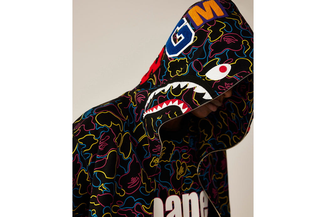 NEON CAMO SHARK FULL ZIP HOODIE | bape.com