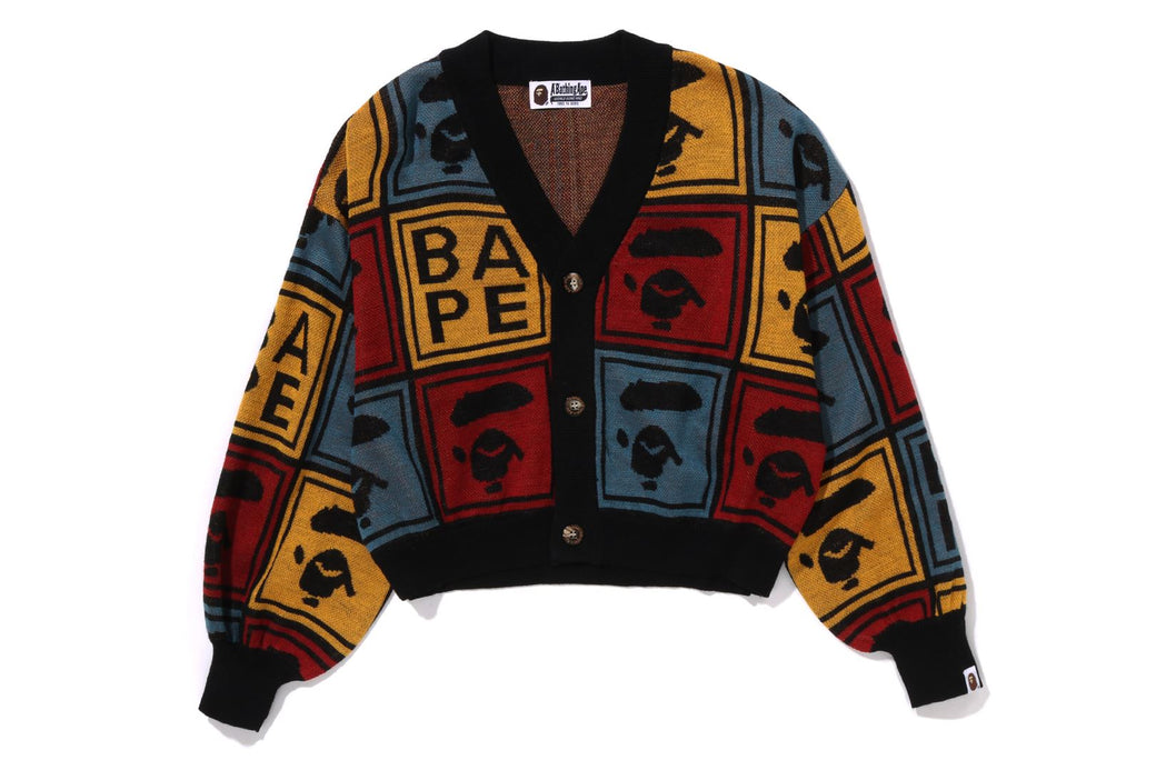 APE FACE CROPPED KNIT CARDIGAN