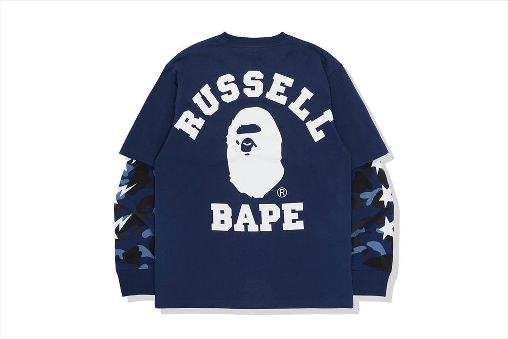 【 BAPE X RUSSELL 】COLOR CAMO COLLEGE LAYERD L/S TEE