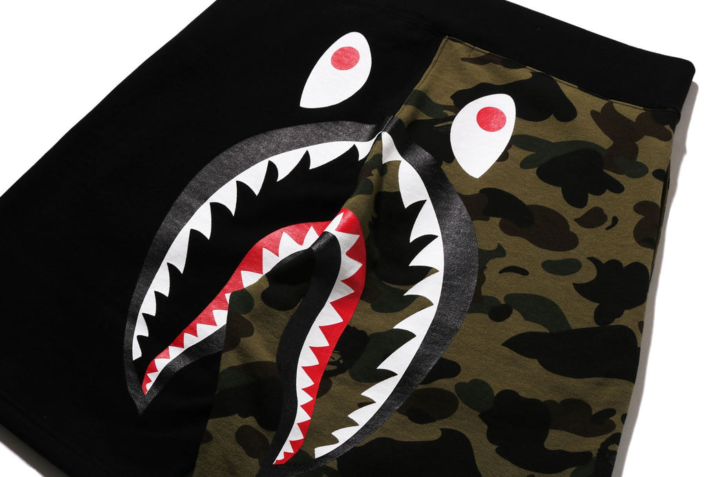 Bape offers Green Camo Shark Black Shorts